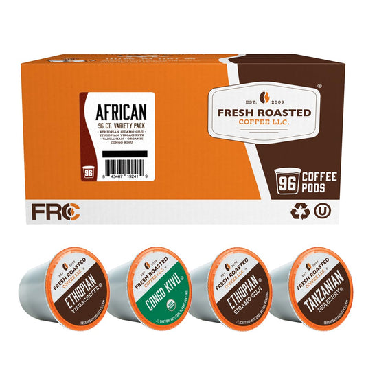 Fresh Roasted Coffee, African Variety Pack, K-Cup Compatible, 96 Pods