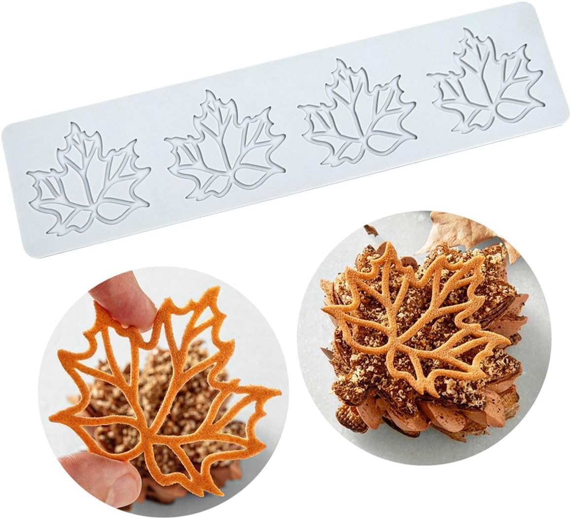 TUKE Hollow Out Maple Leaves Lace Silicone Impressing Mold Mat Fondant Cake Sugar Mould Cooking Tools Decorating Tools Diy Moulds (H_ Maple Leaves)