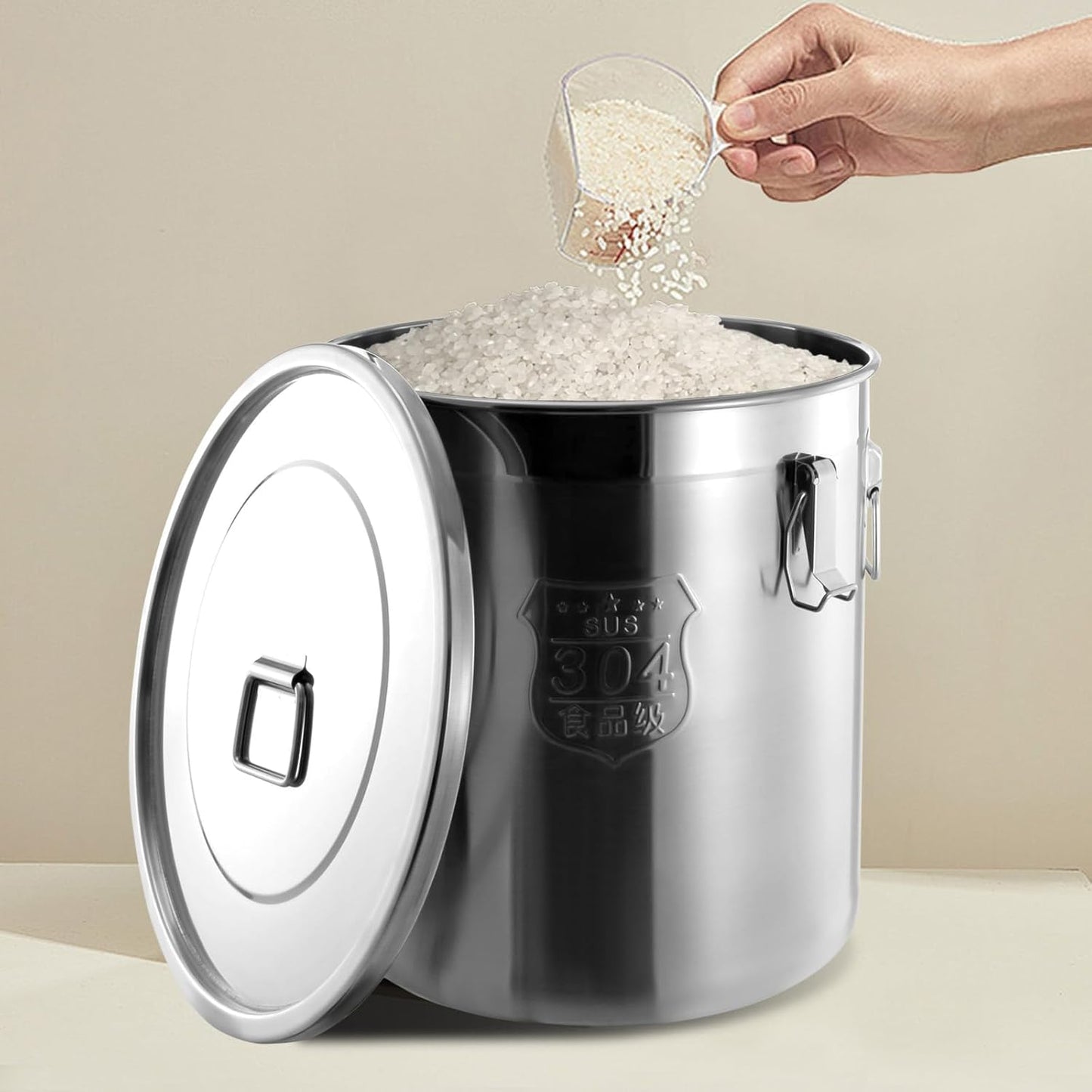 1623 OZ Stainless Steel Canister Rice Cereal Grain Storage Containers with Lid Airtight Coffee Bean Storage Milk Flour Sugar Food Storage for Home Bar Restaurant (48L/1623 OZ)