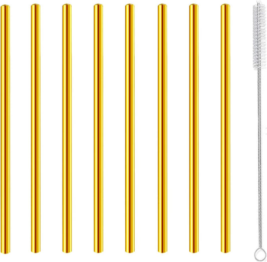 Short Cocktail Straws, Metal Stainless Steel Reusable Small Mini Coffee Stir Drinking Straw for Party Accessories Mason Jar Tumbler Juice Box Tea Coffee Mocktails Mojito Drinks with Brush, Gold 8Pcs