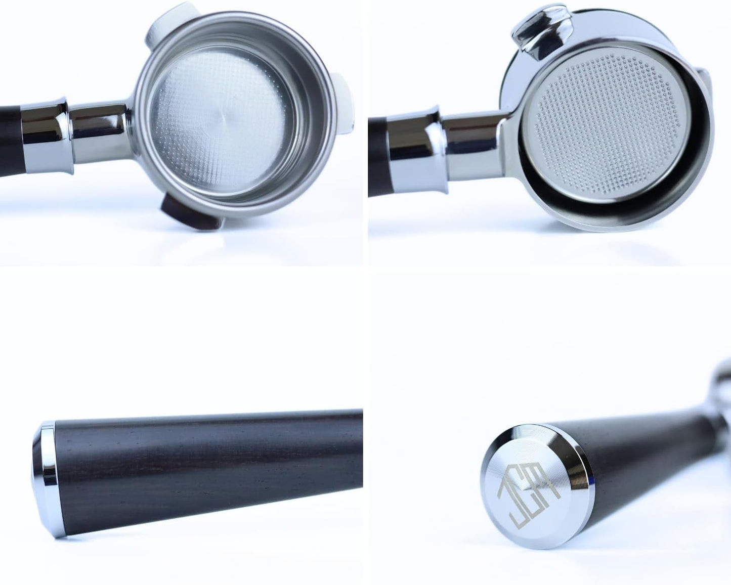 54mm Bottomless Portafilter 3 Ears Black Rosewood Handle Set– Fits Breville Barista Express, Bambino, Impress, Duo Temp Pro and Infuser – Includes 18g Filter Basket & 1.7mm Puck Screen