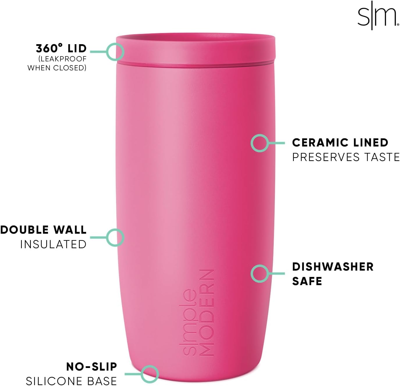 Simple Modern Travel Coffee Mug Tumbler with 360° Lid | Ceramic-Lined Insulated Stainless Steel Cold Brew Iced Coffee Cup Thermos | Gifts for Women Men Her Him | Voyager Signature | 16oz | Berry