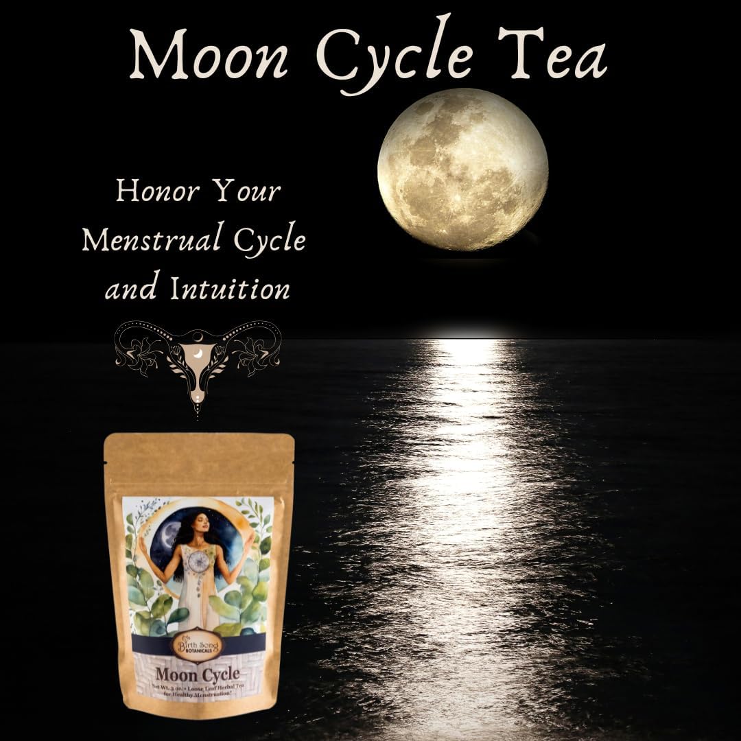 Organic Moon Cycle Herbal Tea for Period Support, Herbal Supplement to Bring Hormonal Harmony to Your Feminine Cycle with Mugwort, Red Raspberry Leaf, Chamomile, 3 oz Bag