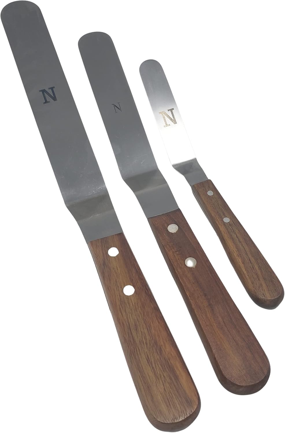 Offset Stainless Steel Spatula Set with Wood Handle - Professional Cake Decorating Tools - 4", 6.5" & 8" Stainless Steel Offset Blade Cake Spatula Set