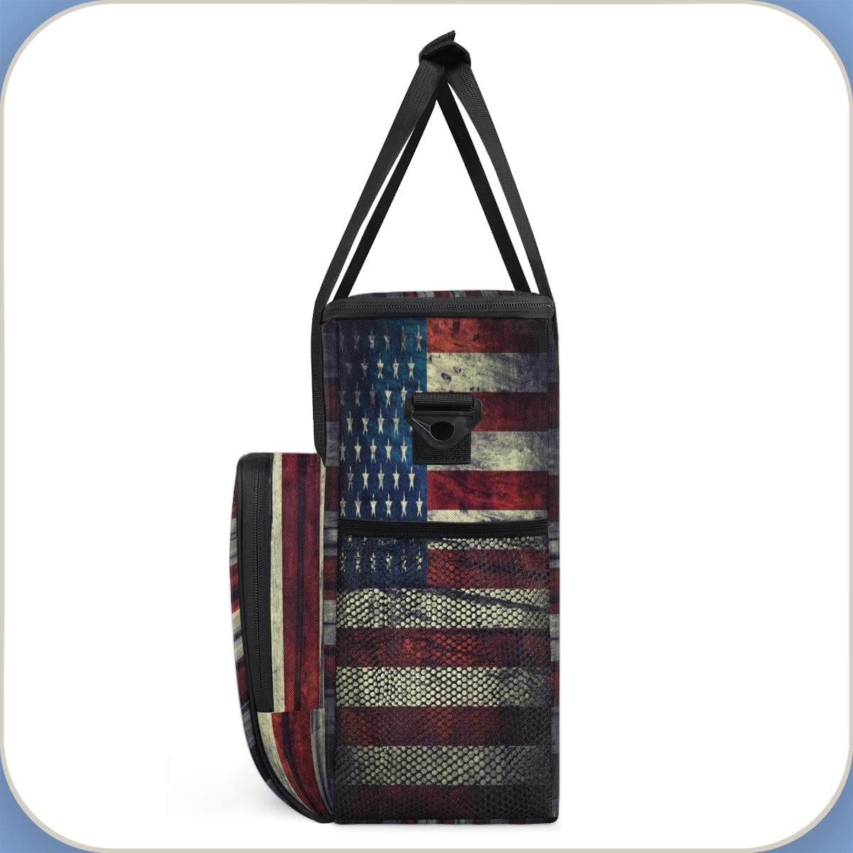 Vintage American Usa Flag Coffee Maker Carring Bag Travel Storage Tote Bag Compatible with Keurig K-Mini or K-Mini Plus Portable Single Serve Coffee Brewer Case with Pockets for K-cup Pods