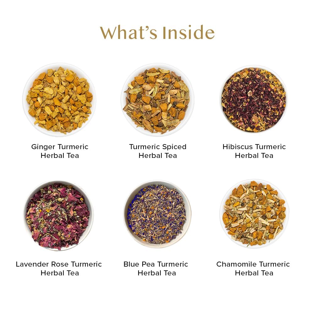 VAHDAM, Limited Edition - Turmeric Herbal Wellness Tea Gift Set - 6 Oprah's Favourite Turmeric Herbal Blends in Gift Box | Gluten Free, Non GMO | Gifts for Him/Her | Tea Gifts for Men & Women