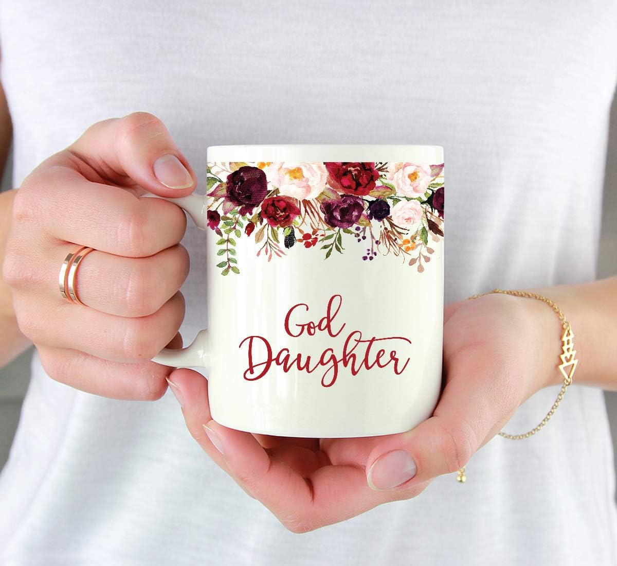 Andaz Press 11oz. Mother's Day Ceramic Coffee Tea Mug Gift, Fall Autumn Marsala Burgundy Flowers Roses Florals, God Daughter, 1-Pack, Includes Gift Box, Birthday Christmas Gift Ideas