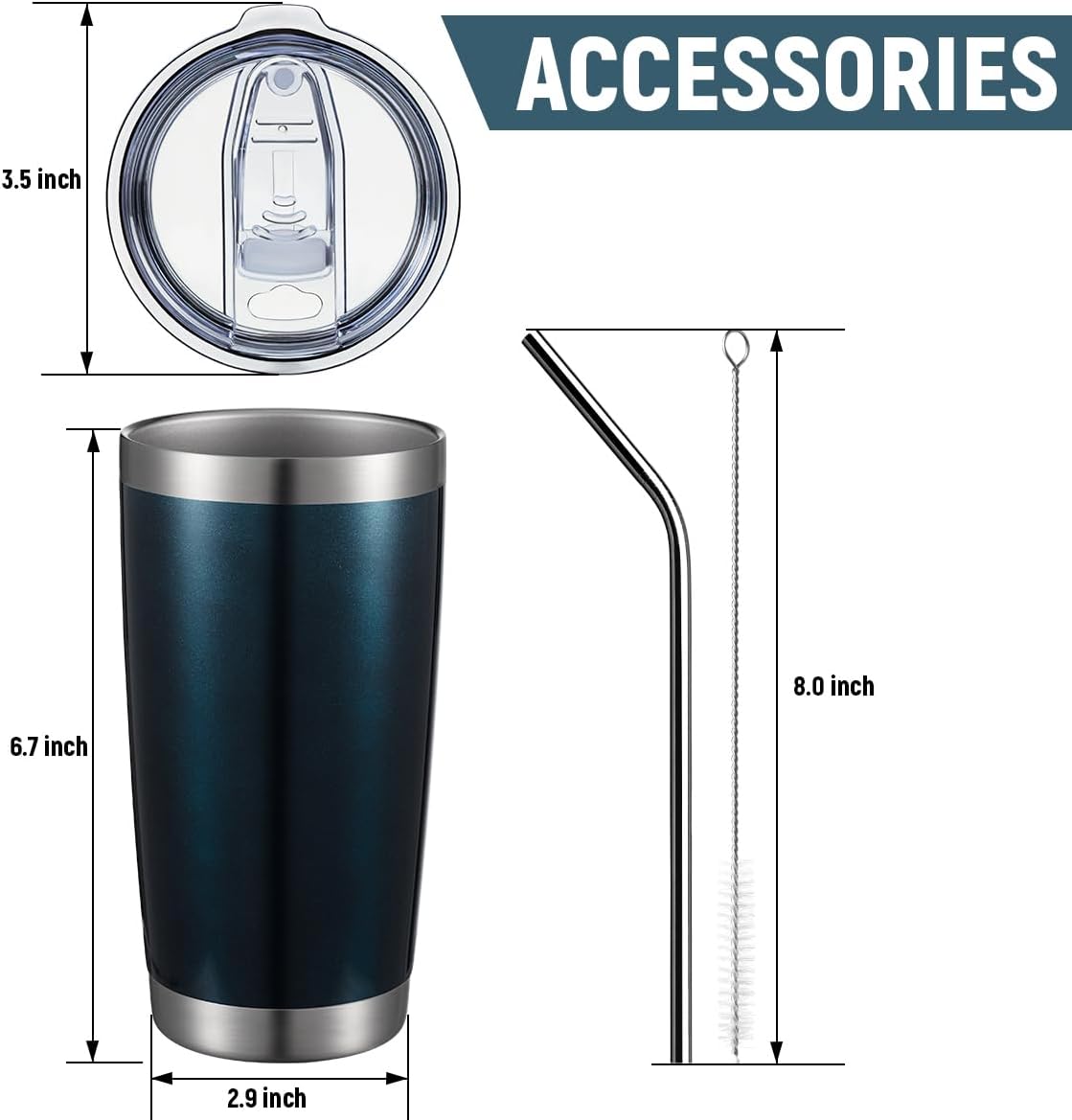 COMOOO 20oz Double Wall Vacuum Insulated Travel Mug, Stainless Steel Tumbler with Lid and Straw Durable Powder Coated Insulated Coffee Cup for Cold & Hot Drinks (Peacock blue, 1)