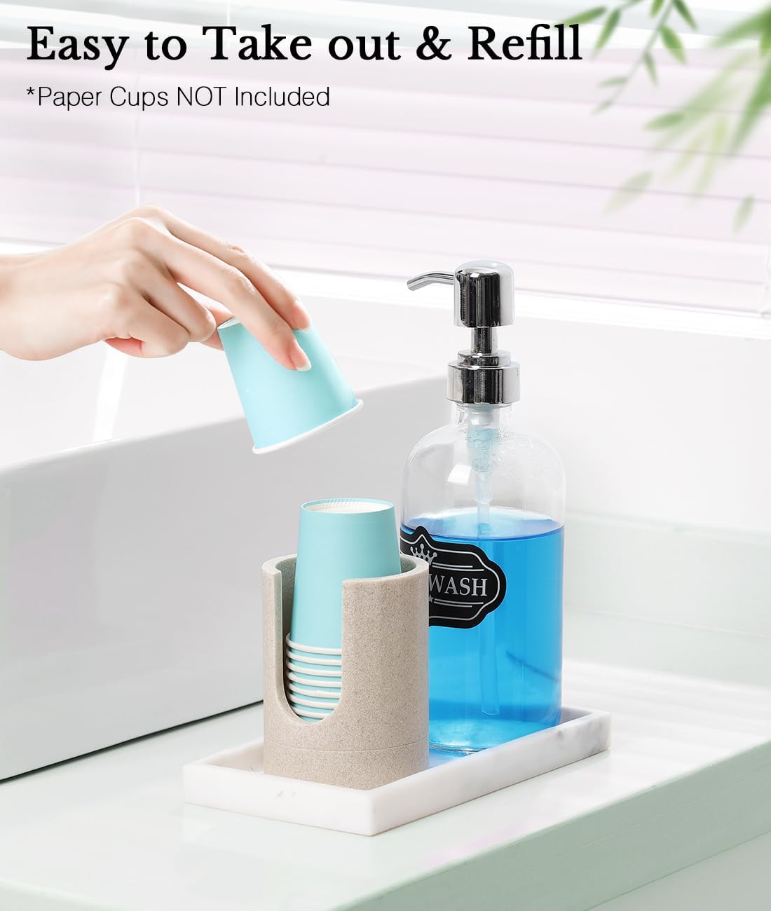 Luxspire Bathroom Cup Dispenser, 3oz Dixie Cup Dispenser, Resin Dixie Cup Holder, Disposable Paper Cup Holder for Bathroom, Cotton Pad Holder, Guest Bathroom Essentials, Beige