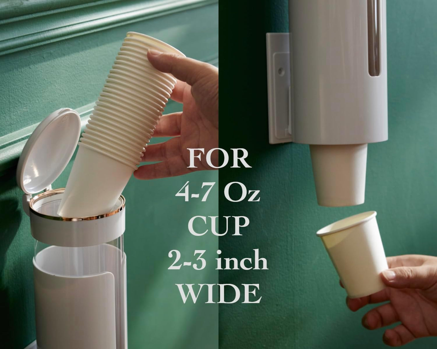 SEVENY Cup Dispenser, Wall Mount Water Cooler Cup Dispenser fits 4-7 oz Disposable Paper and Plastic Cups, Pull Type Cup Holder for Bathroom, Office, Break Room, Gym, White