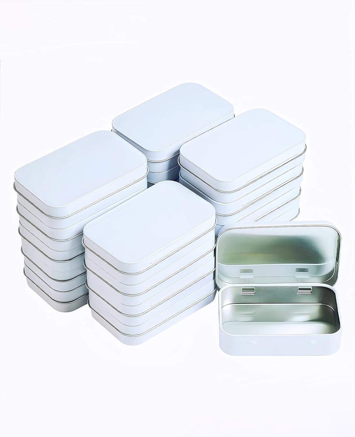 Small Metal Box With Lid-Cookie Tins Metal Tins With Lids Lens Wipes Storage Container Mini Portable Box,Empty Hinged Tin,For Organize Mint Candy Jar,Sewing (White, 20 Pcs 3.7" x 2.4" x 0.8")