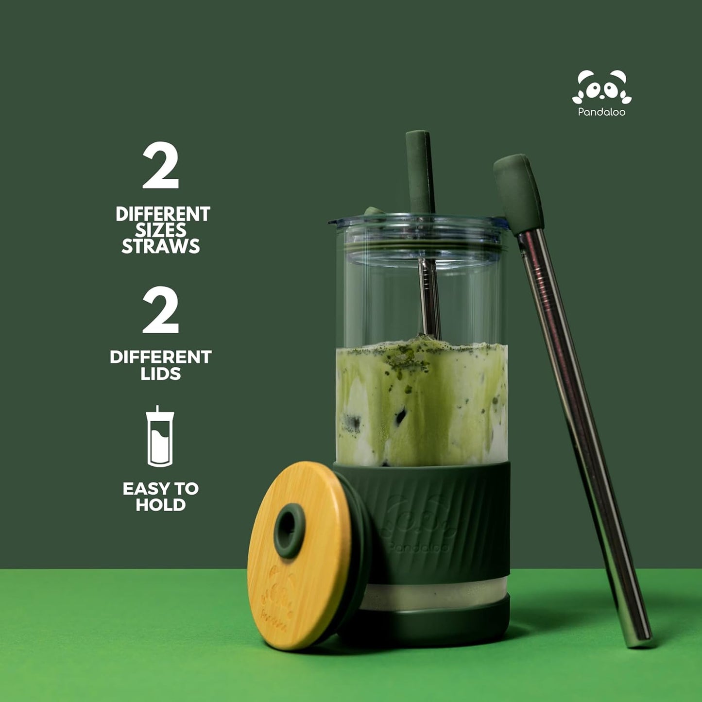 Pandaloo® Glass Cups With Lids and Straws -20 Fl Oz- Perfect Size Iced Coffee Cup - Smoothie Cup With Bamboo Lid and On the go Lid - Glass Tumbler With Straw (1 Count (Pack of 1), Tender Pink)