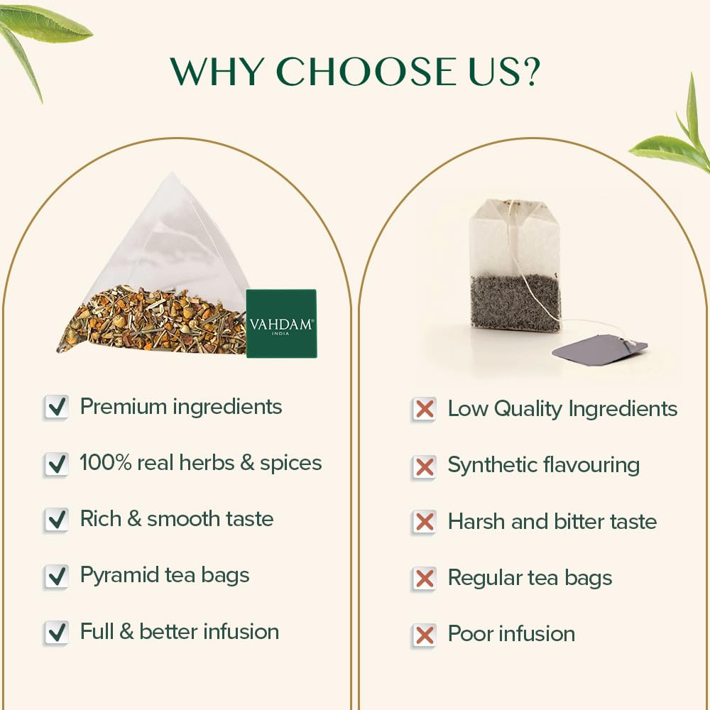 VAHDAM, Turmeric Chamomile Tea Bags (100 Herbal Tea Bags) Caffeine Free,100% Pure Herbal Tisane - Warm, Earthy & Floral | Infused With Chamomile Flowers | Resealable Ziplock Pouch