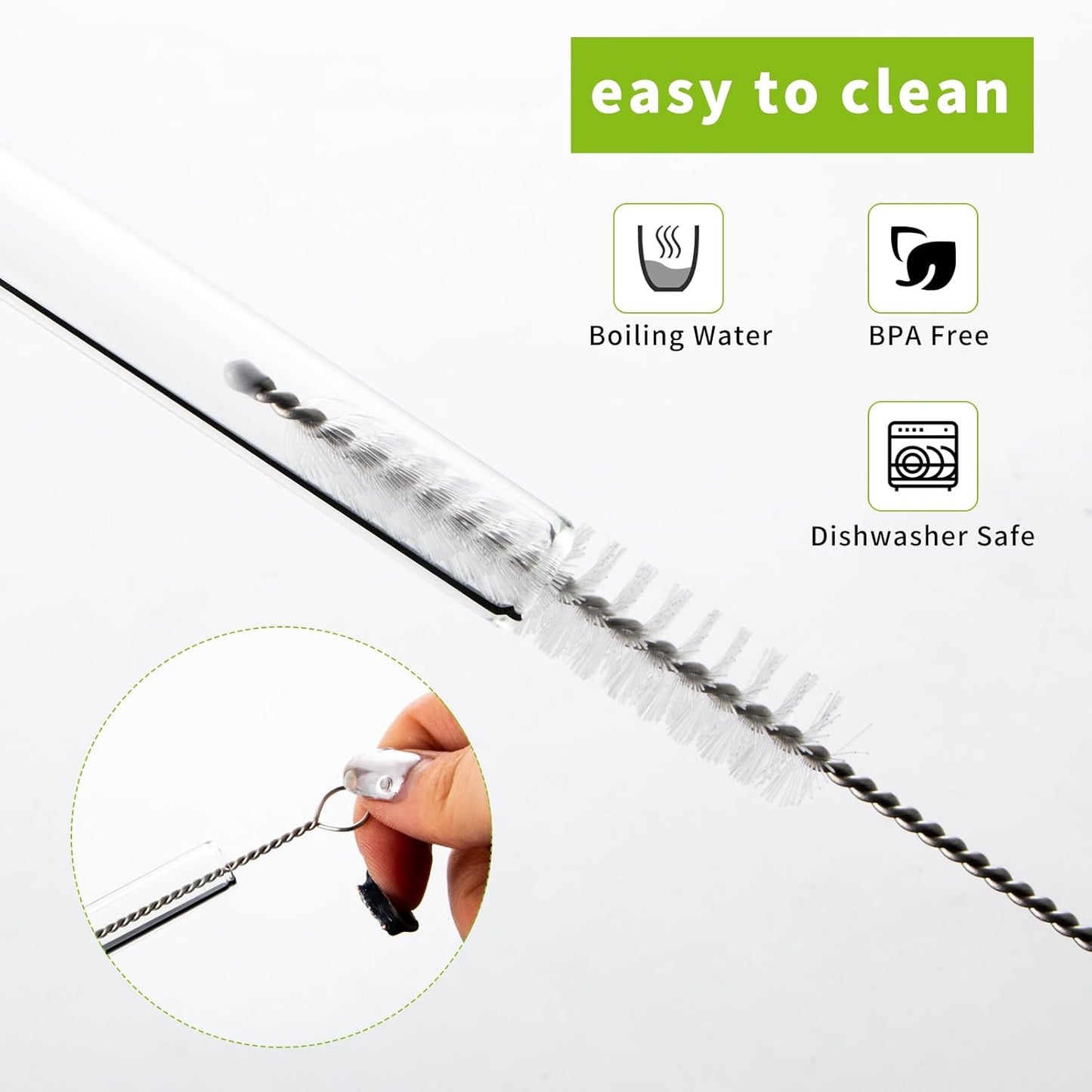 Lazycorner Reusable Glass Straws Set 16 Pcs 8.5''x 10MM Straight Clear Glass Drinking Straws, Set of 16 with 4 Cleaning Brushes. Reusable Straws Perfect For Smoothies, Tea, Juice-Clear Cocktail.