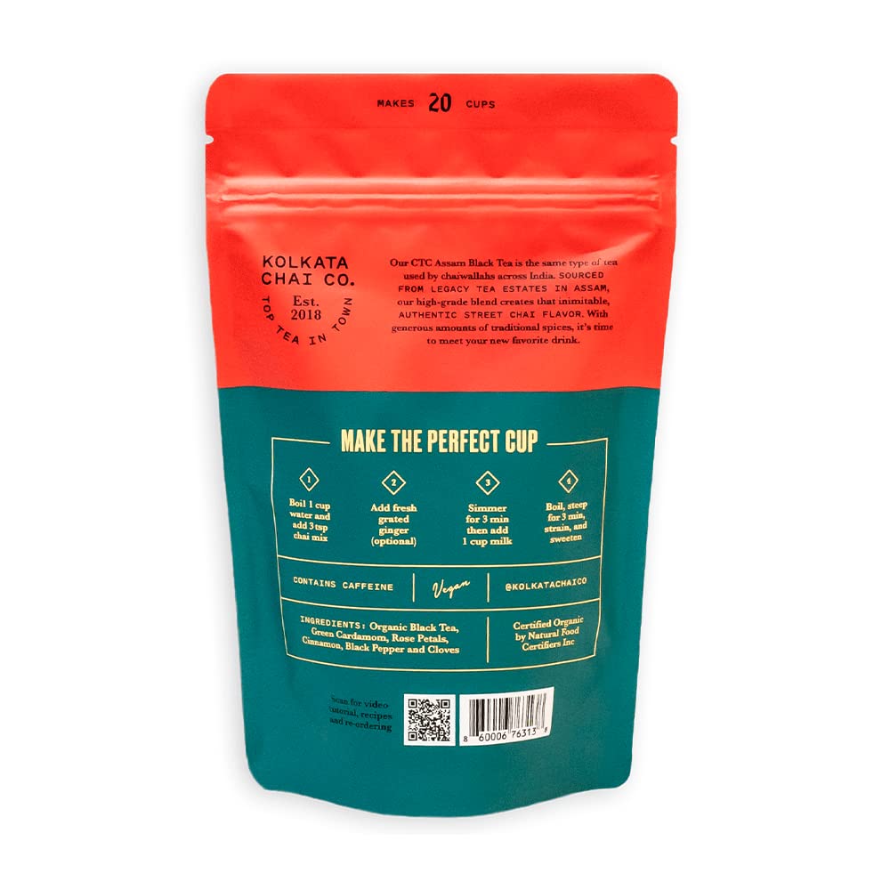 Kolkata Chai Signature Masala Chai & Rose Chai Combo Pack, Makes 40 cups, Premium loose leaf tea and spice blend, All Natural