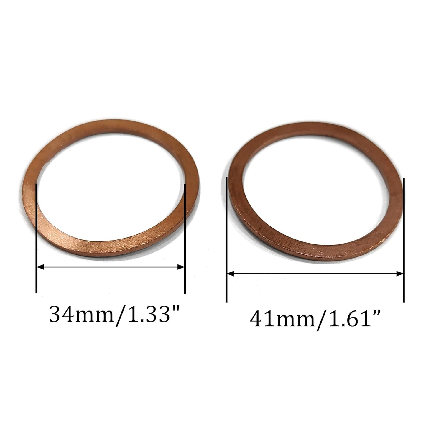 M34 Copper Flat Washer Crush Washer Sealing Ring, 34mm ID, 41mm OD, 1.5mm Thickness, 10 Pieces