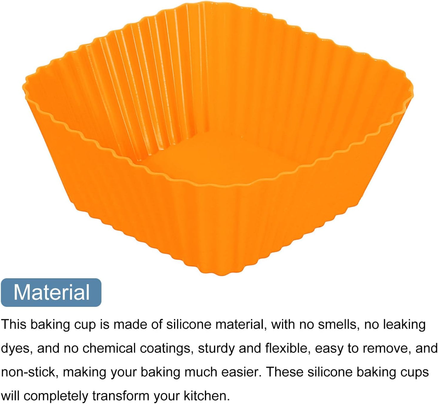 uxcell 18Pcs Silicone Cupcake Baking Cups, Silicone Muffins Liners Non-Stick Square Baking Cups, for Cooking Eggs Baking Muffins and Make a Cake(Orange)