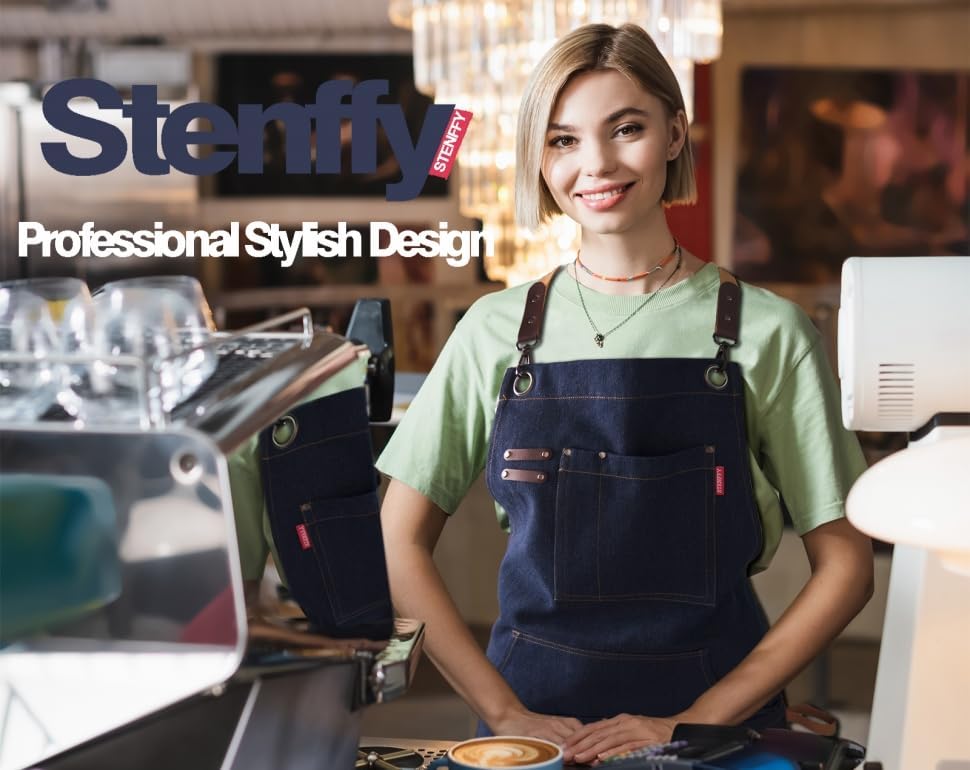 10 Pack Kitchen Aprons, Work Apron, Canvas, Multiple Pockets, Gardening, Painting, BBQ, Artist, Carpenter, Sizes M to XXL, Denim