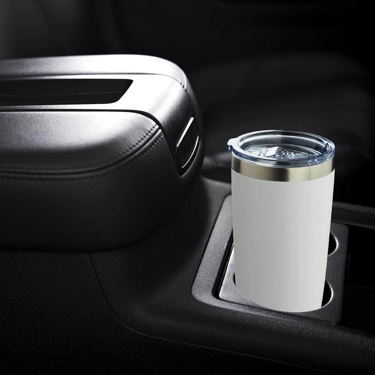 COMOOO 20oz White Tumbler Double Wall Vacuum Insulated Travel Mug Stainless Steel Coffee Mug with Lid and Straw Durable Powder Coated Insulated Coffee Cup for Cold & Hot Drinks (White,12 pack