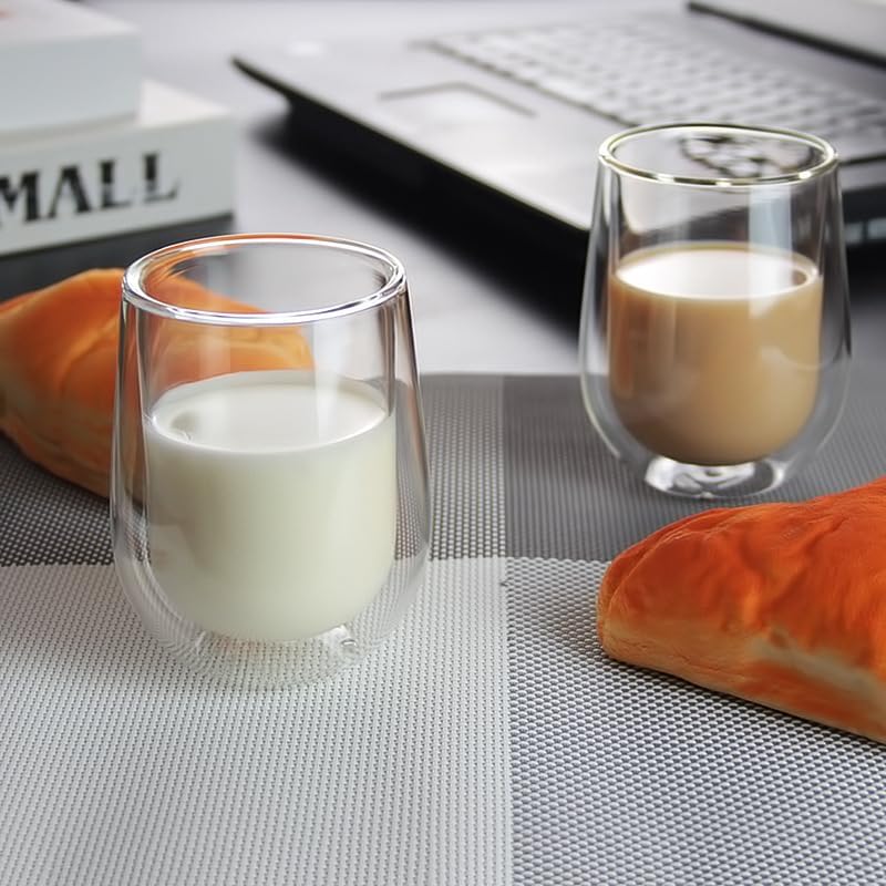 12OZ Double Wall Espresso Cups Set of 2, Clear Expresso Shots Cup, Double Wall Insulated Espresso Mugs, Tazas de Cafe Expreso, Microwave Dishwasher Safe,Suit for Espresso Machine