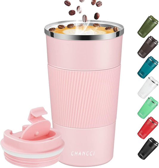 Travel Coffee Mug Spill Proof Leakproof 16 oz Insulated Coffee Mug with Screw Lid, Stainless Steel Vacuum Tumbler Reusable Thermal Coffee Cup to go for Hot and Cold Drinks -510ml,Pink