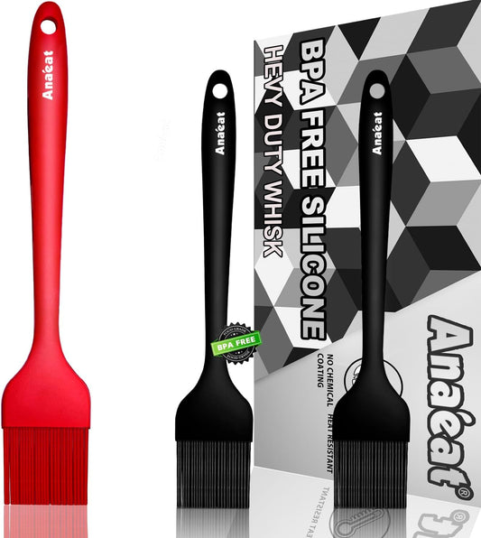 Anaeat High Heat Resistant Silicone Basting Pastry Brush Set of 3- Hygienic One-Pieces Design Spread Oil Butter for BBQ Grill Barbecue Baking Kitchen Cooking - BPA Free & Dishwasher Safe (10"+8.2")