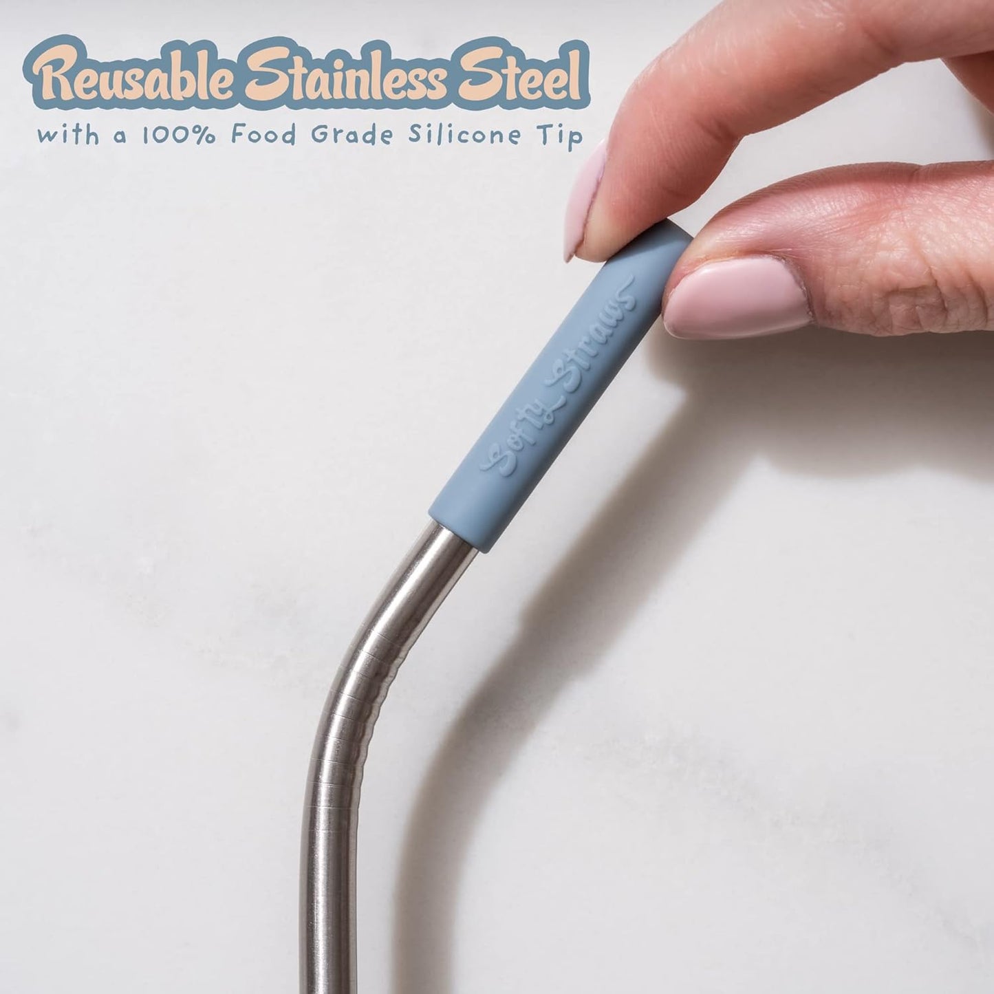 Premium Reusable Stainless Steel Drinking Straws With Silicone Tips + Patented Straw Cleaners and Carrying Case - 9” Long Metal With Curved Bend for 20/30/32oz Tumblers - Natural Colors