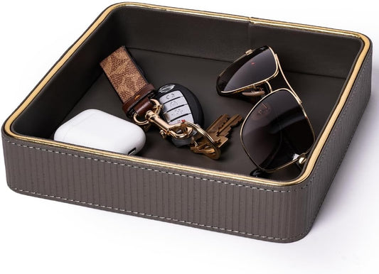 Key Bowl for Entryway Table| Leather Catch All Bowl| Key Dish Bowl for Entryway Table| Key Basket EDC Tray| Key and Wallet Holder Key Holder Bowl| Bowl for Keys Entryway Table -Gray