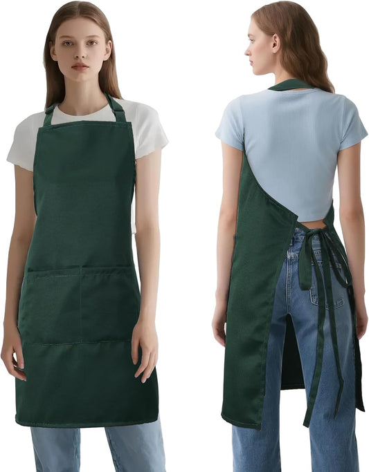 Kitchen Bib Apron for Women Men with Pockets Chef Art Aprons for Cooking Painting Pottery Ceramics