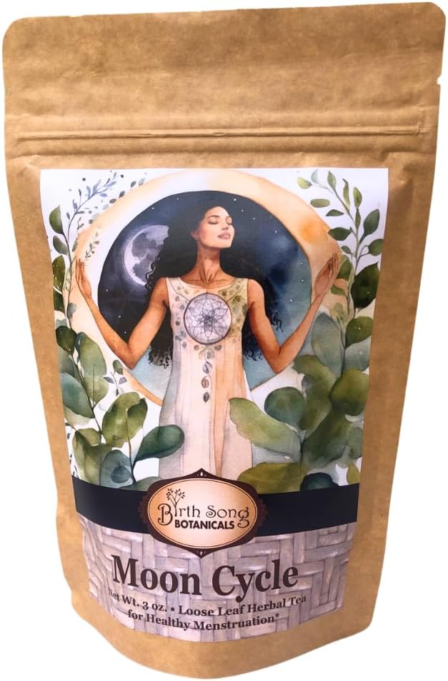Organic Moon Cycle Herbal Tea for Period Support, Herbal Supplement to Bring Hormonal Harmony to Your Feminine Cycle with Mugwort, Red Raspberry Leaf, Chamomile, 3 oz Bag