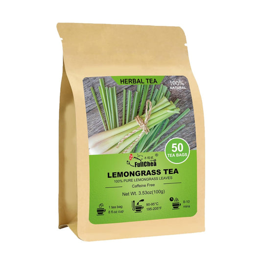 Fullchea - Lemongrass Tea Bags, 50 Teabags - Refreshing Herbal Tea Made from Pure Lemongrass Leaves - Non-GMO - Caffeine-Free - Perfect for Relaxation and Wellness