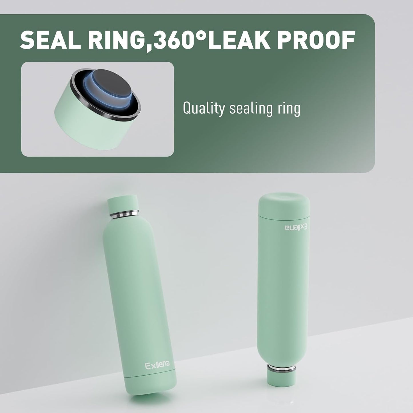 Slim Insulated Water Bottles for Travel 32oz with Clip, Double Wall Vacuum Stainless Steel Water Bottle Keeps Drinks Cold 24 Hrs/Hot 12 Hrs, 100% Leakproof, BPA Free(Mint)