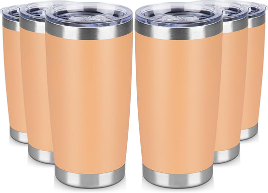 20 oz Tumbler Stainless Steel Tumblers Bulk with Lid Double Wall Insulated Coffee Tumbler Cups for Hot & Cold Drinks Powder Coated Travel Coffee Tumbler Mug Metal (Cream Orange, 6 pack)