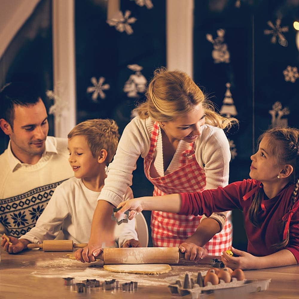 MCIGICM Cookie Cutters Shapes Baking Set, 12PCS Flower Round Heart Star Shape Biscuit Stainless Steel Metal Molds Cutters for Kitchen Baking Halloween Christmas