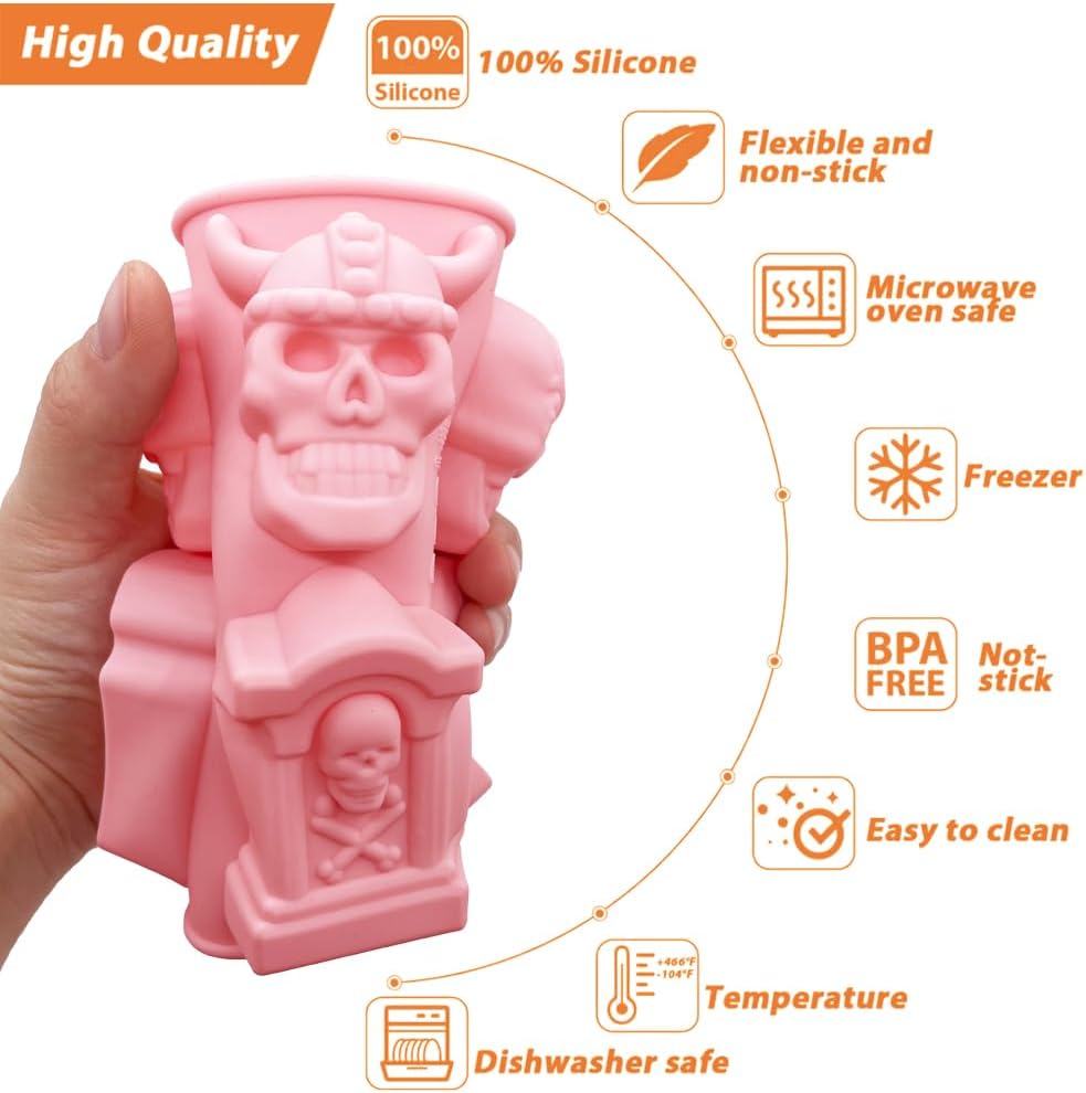 Halloween Chocolate Mold Silicone,2pcs Cavity Candy Gummy Mold with Skull and Tombstone for Baking Chocolate Jelly Gummy Desser