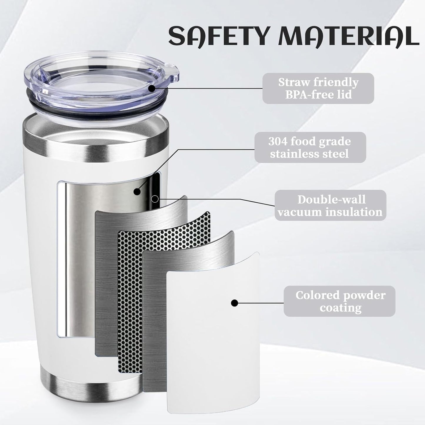 StarSpeed 20oz Tumbler Bulk with Lid, Stainless Steel Insulated Tumblers Double Wall Vacuum Insulated Travel Mug, Powder Coated Coffee Cups for Hot and Cold Drinks(White,6)