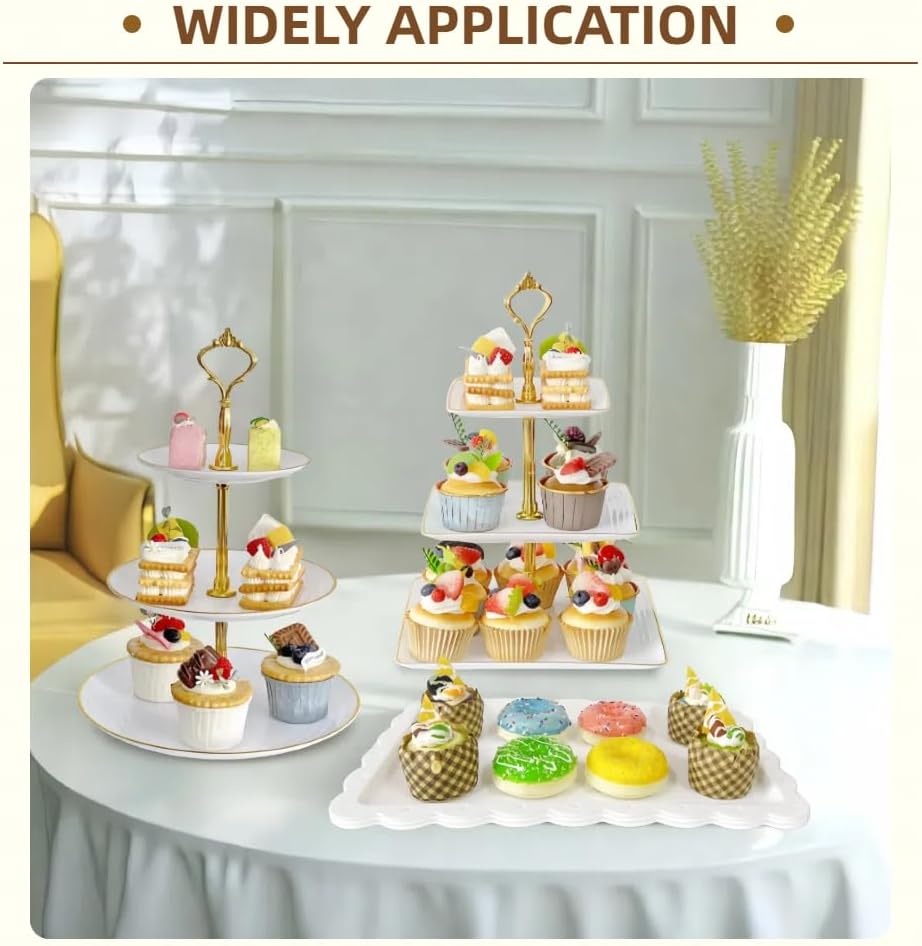 RAUVOLFIA 5 Pcs Dessert Table Stand Set - 2 X 3 Tier Plastic Cupcake Display Stands Cookie Tray Rack Serving Tower & 3 Pcs Trays for Wedding Baby Shower Tea Party