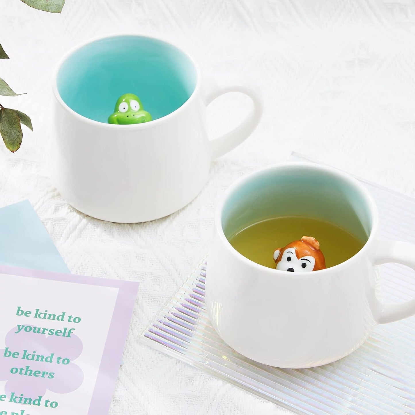Baby Cow Ceramic Cup Hidden 3D Animal Inside Mug,12 oz Cute Cartoon Handmade Figurine Mugs,Christmas Birthday Surprise for Friends Family or Kids (Baby Cow)