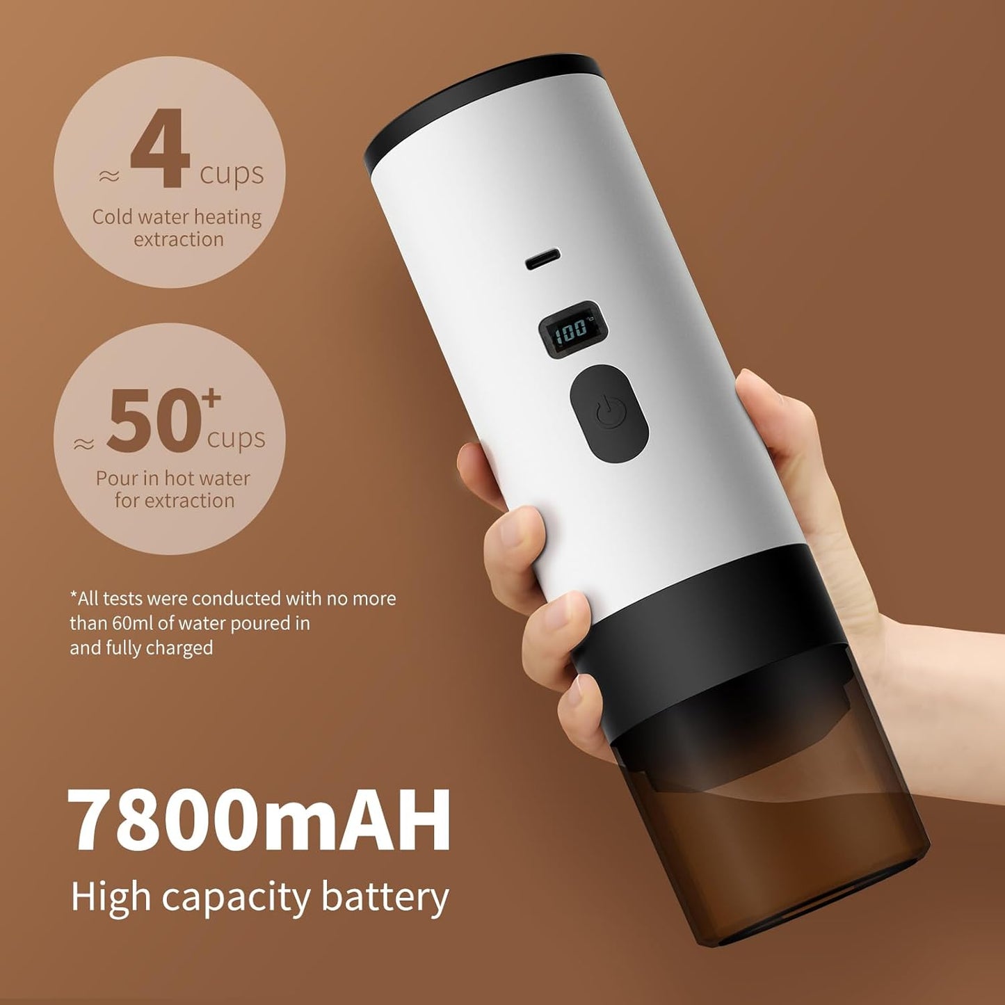 3-in-1 Portable Coffee Maker, Espresso Machine, Self-Heating Travel Coffee Maker Compatible with NS, DG Pods & Ground Coffee, Small Mini Espresso Machine for Car Camping, Hiking With Stand (white)