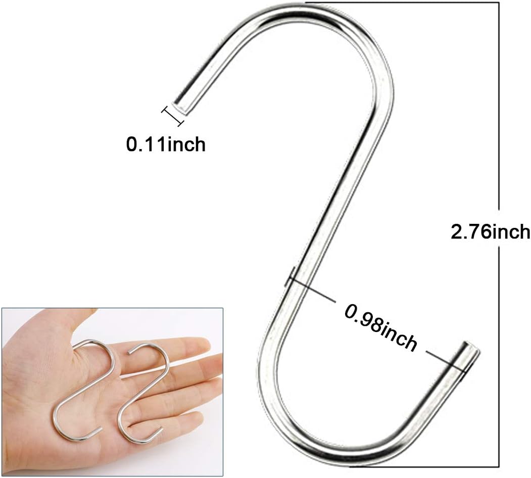 40-Pack S Hooks - Stainless Steel Heavy Duty S Hooks for Hanging pots, Pans, Plants, Coffee Mugs, Towels in Kitchen and Bathroom, Coat, Bag, Work Shop, Perfect Rack Hooks