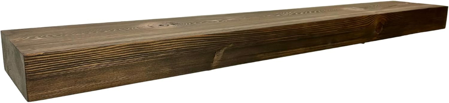Modern Timber Craft Reclaimed Wood Fireplace Mantel Shelf | Solid Rustic American Barnwood with Steel Floating Shelf Brackets | 2.75" Thickness | 42" L x 5" D, Jacobean, Planed and Sanded