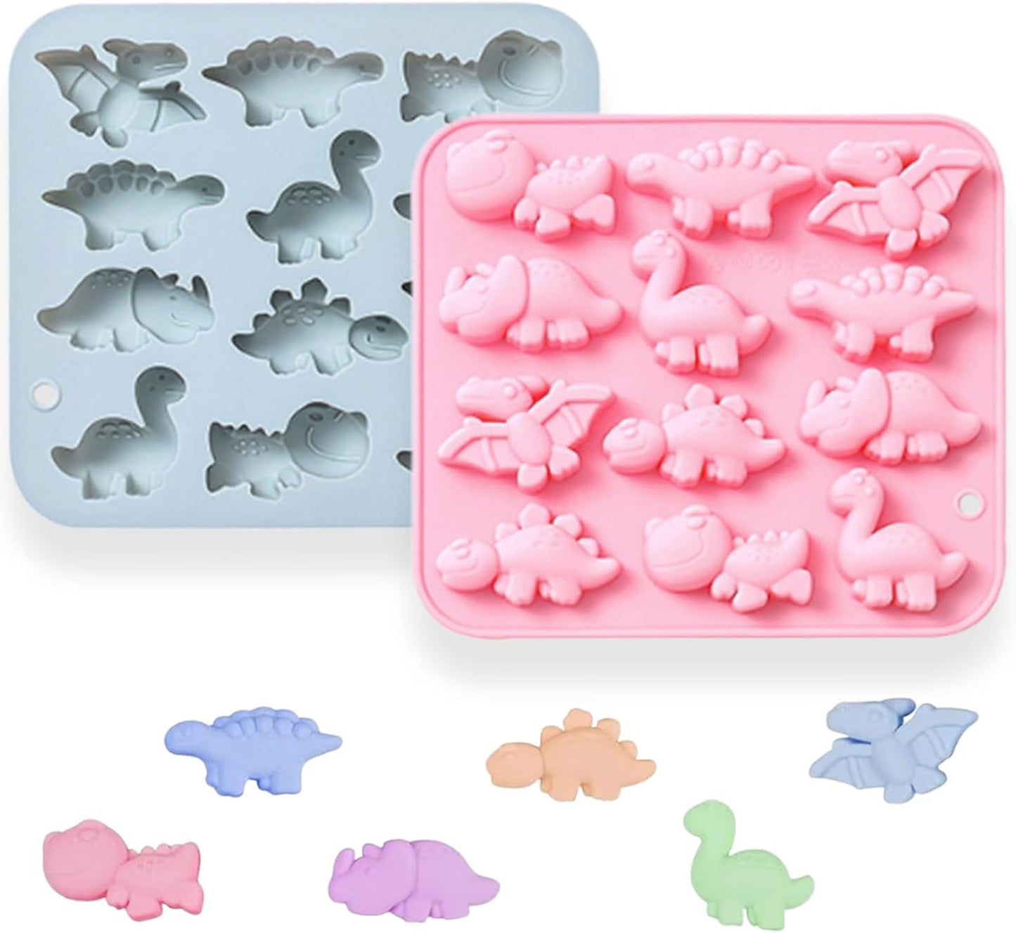 Dinosaur Silicone Molds, 12-Cavity Different Shape Dinosaur Chocolate Molds for Make Chocolate, Candy, Jelly, Ice Cube, Dog Treats, Resin Crafts (Set of 2 PCS)