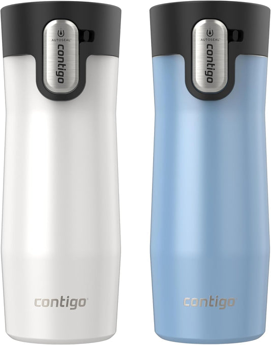 Contigo AUTOSEAL West Loop Vacuum-Insulated Stainless Steel Travel Mug with Easy-Clean Lid 16 oz 2-Pack Salted Frosted Pearl Glacier Frosted Pearl