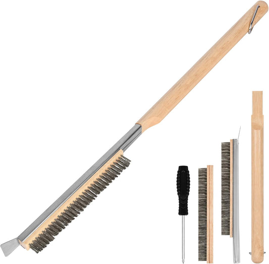 Pizza Oven Brush, 26" Brush and Stainless Steel Scraper for Pizza Stone with Screwdriver and Non Scratch Heat Proof Brass Bristles, BBQ Grill Cleaning Brush Outdoor Pizza Oven and Accessories