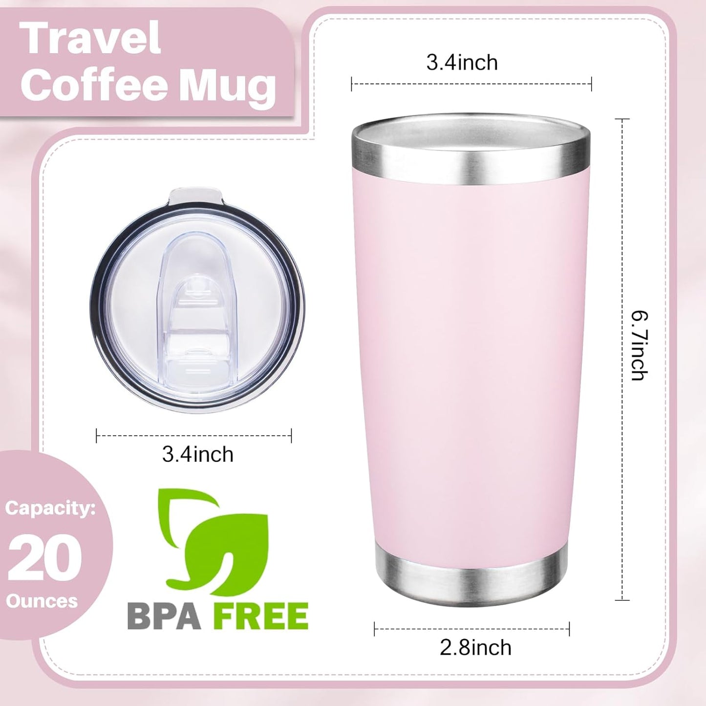 FristChoice 20oz Tumbler with Lid Double Wall Vacuum Insulated Travel Coffee Mug Stainless Steel Thermal Cup Powder Coated Sturdy Coffee Tumbler Bulk for Hot and Cold Beverage (Pink,1)