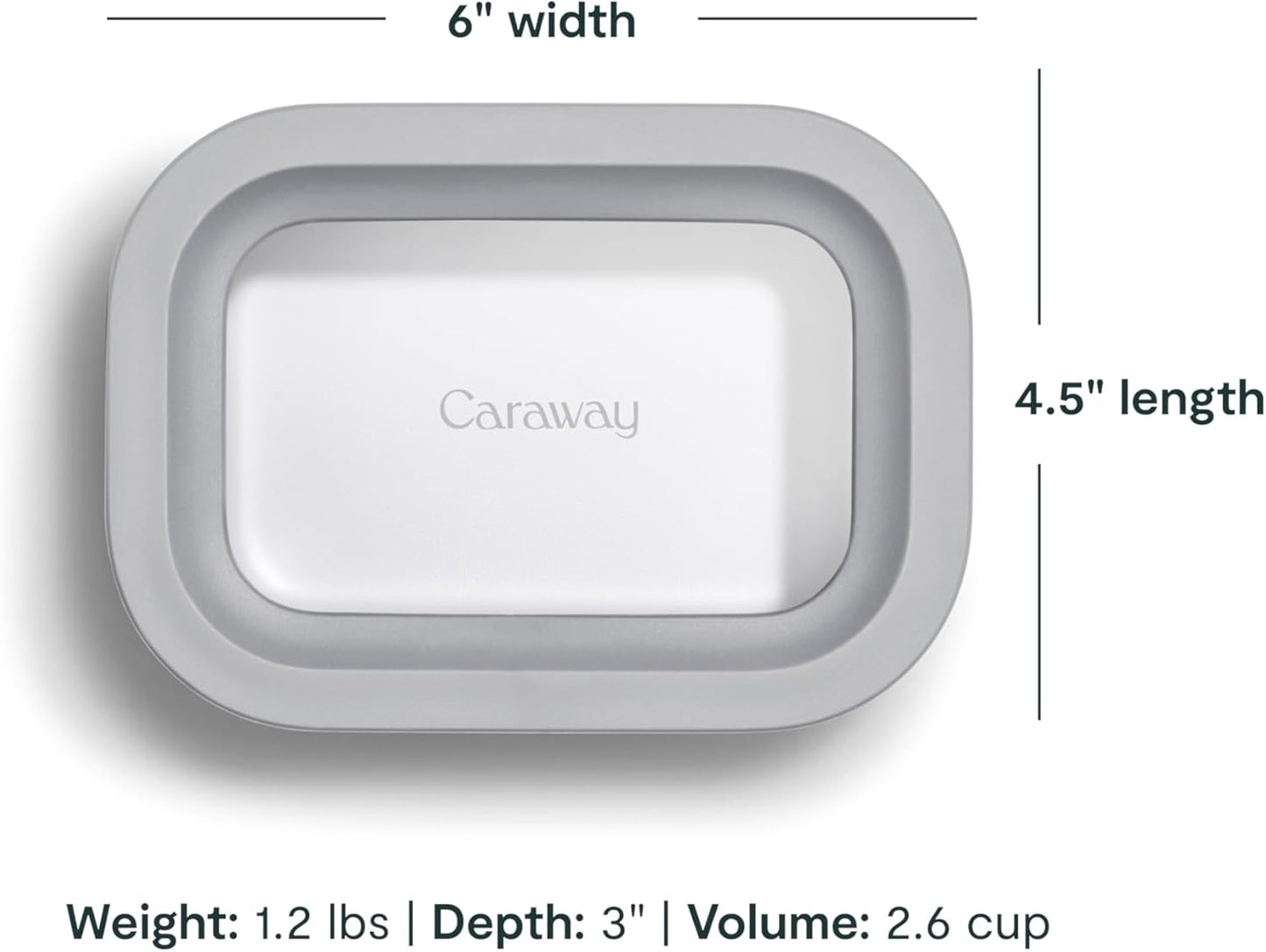 Caraway 2pc Glass Food Storage Set - 2.6 Cup Food Containers (2) - Non-Toxic Ceramic-Coated Glass - Air Release Technology - Compact & Stackable Design - Gray