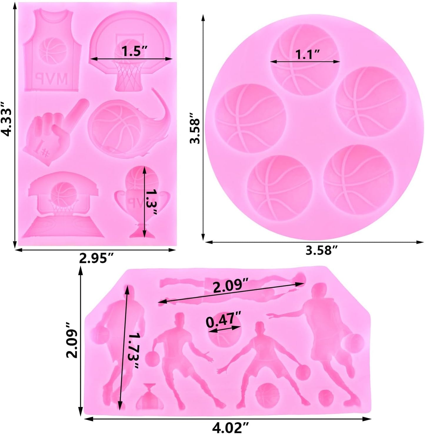 Mujiang Basketball Silicone Molds Sports Fondant Mold For Cake Decorating Cupcake Topper Candy Chocolate Resin Sugar Gum Paste Set Of 3