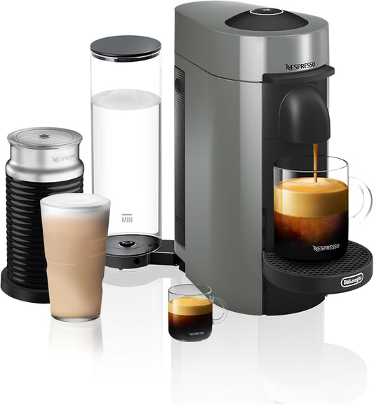 Nespresso Vertuo Plus Coffee and Espresso Maker by De'Longhi, Grey with Aeroccino Milk Frother
