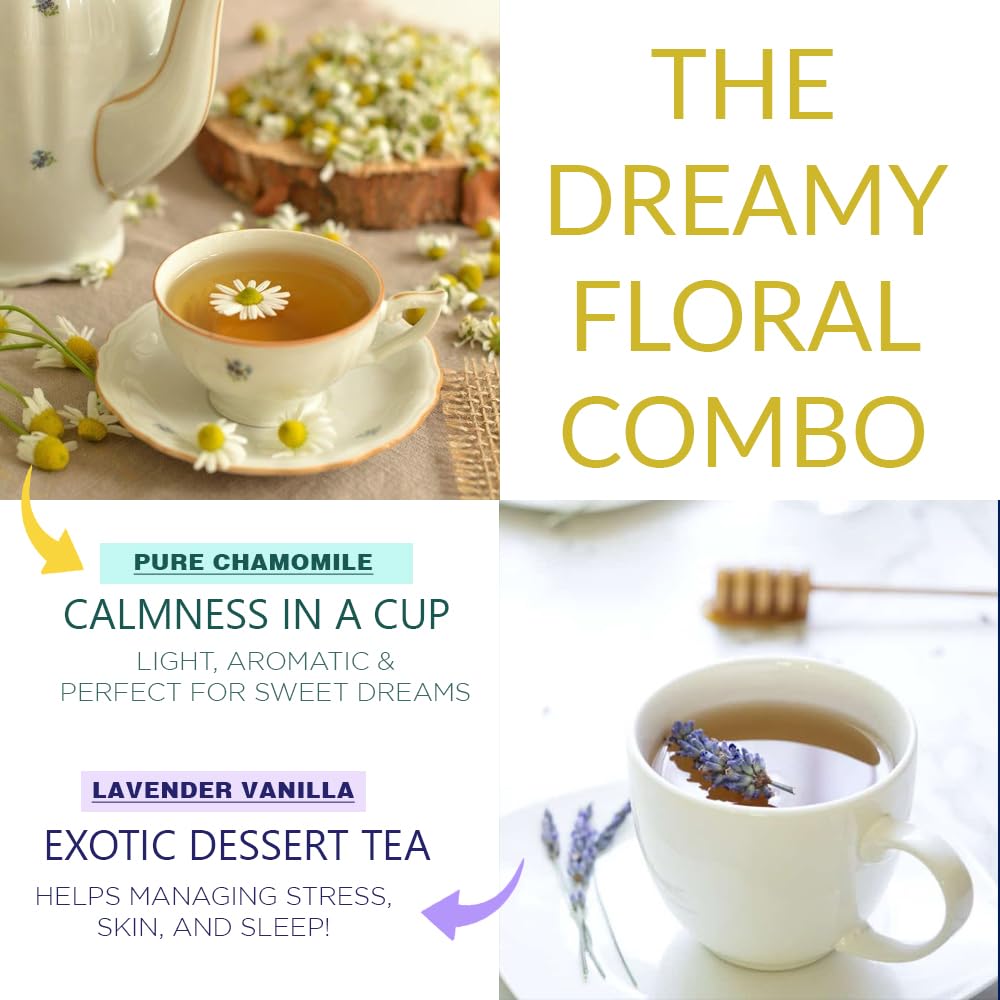 CHAYAM Floral Tea Set | Wellness Herbal Tea Gift Box – Lavender Vanilla (50g) & Pure Chamomile (30g) | Hamper for Mom, Friends & Family | Gift Set Combo
