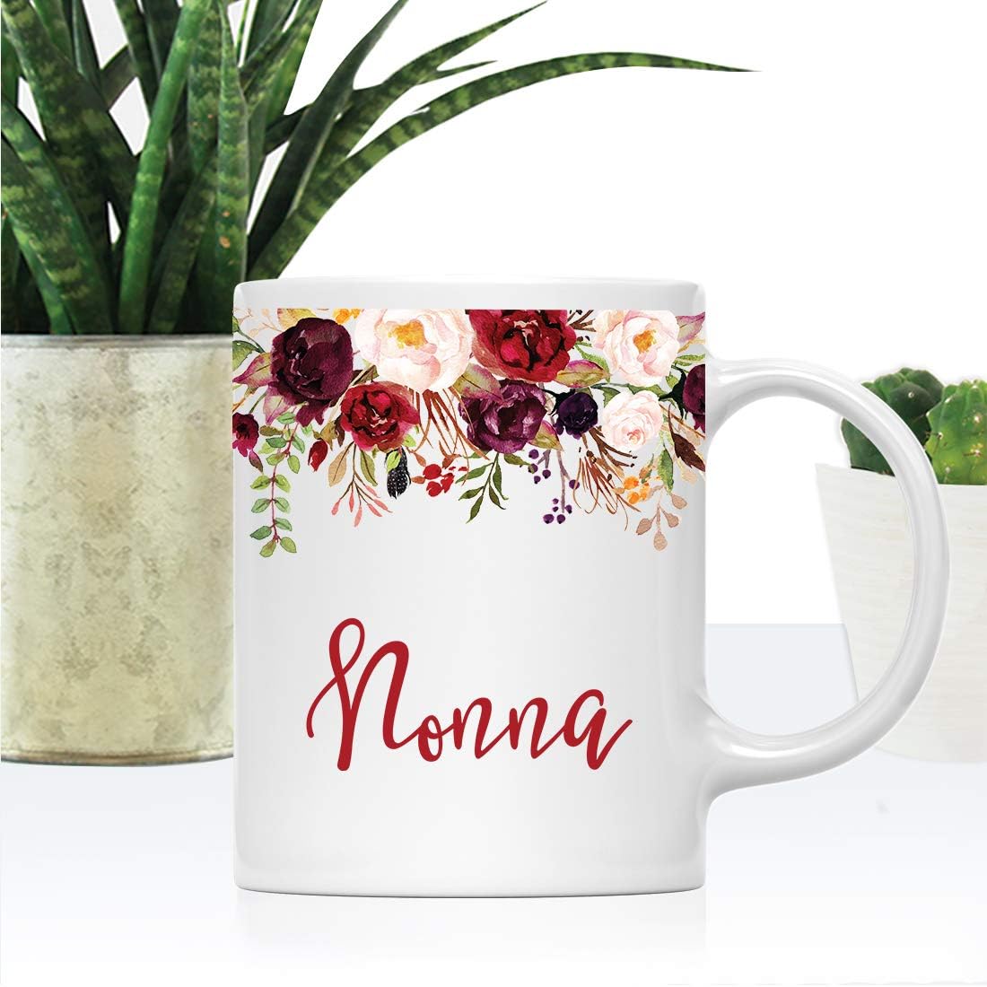 Andaz Press 11oz. Mother's Day Ceramic Coffee Tea Mug Gift, Fall Autumn Marsala Burgundy Flowers Roses Florals, Nonna, 1-Pack, Includes Gift Box, Birthday Christmas Gift Ideas